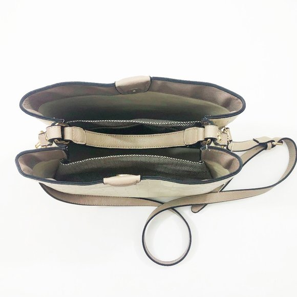 Jen & Co Tati Satchel Cross Body Bag Vegan Leather Beige Woven Pattern - Picture 9 of 9